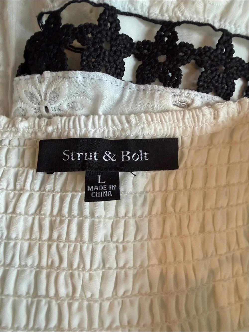 Strapless White Eyelet Maxi Dress with Black Lace Trim - Picture 3 of 3